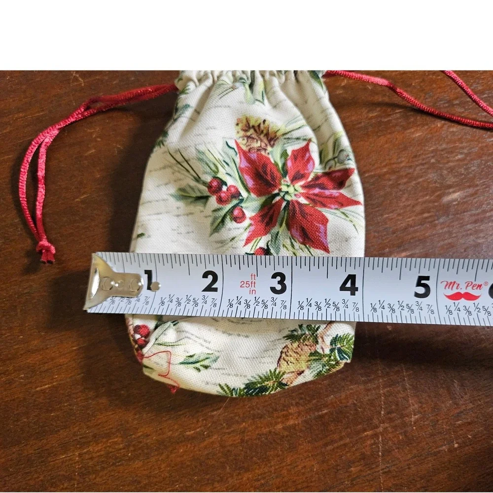 Longaberger Little Gift Fabric Bags Set of 4 Holiday Botanical Christmas Red
